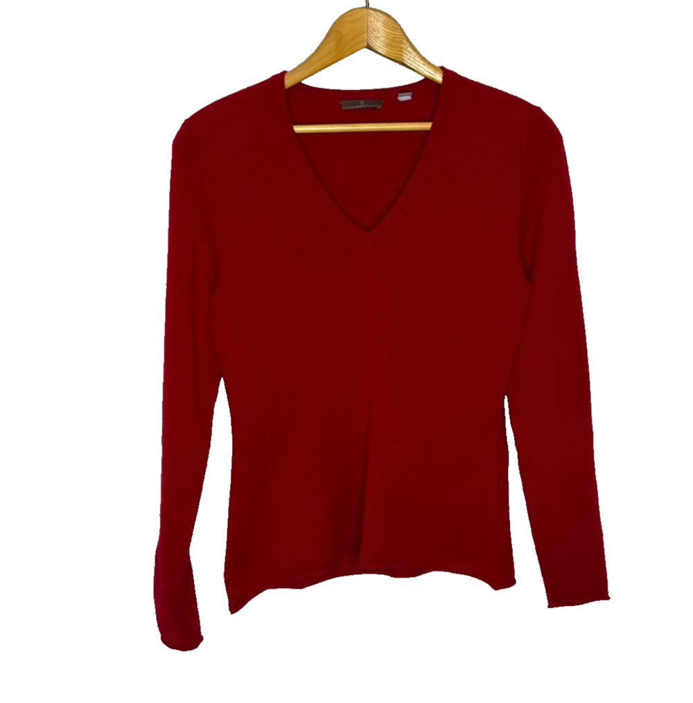 Women's Medium Cullen 100% Cashmere Red V-Neck Pullover Sweater